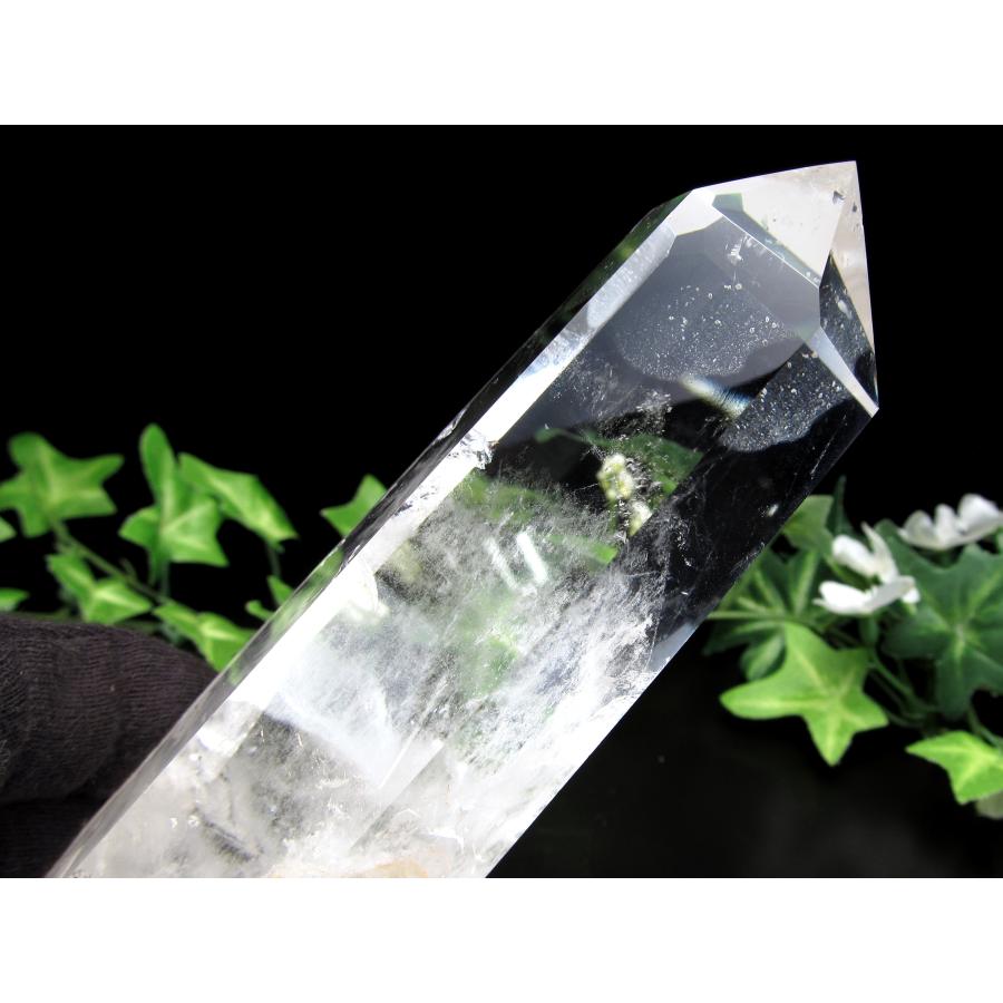 透明水晶 ポイント 専用木製台座付 高さ187mm 重さ340g 極上超透明