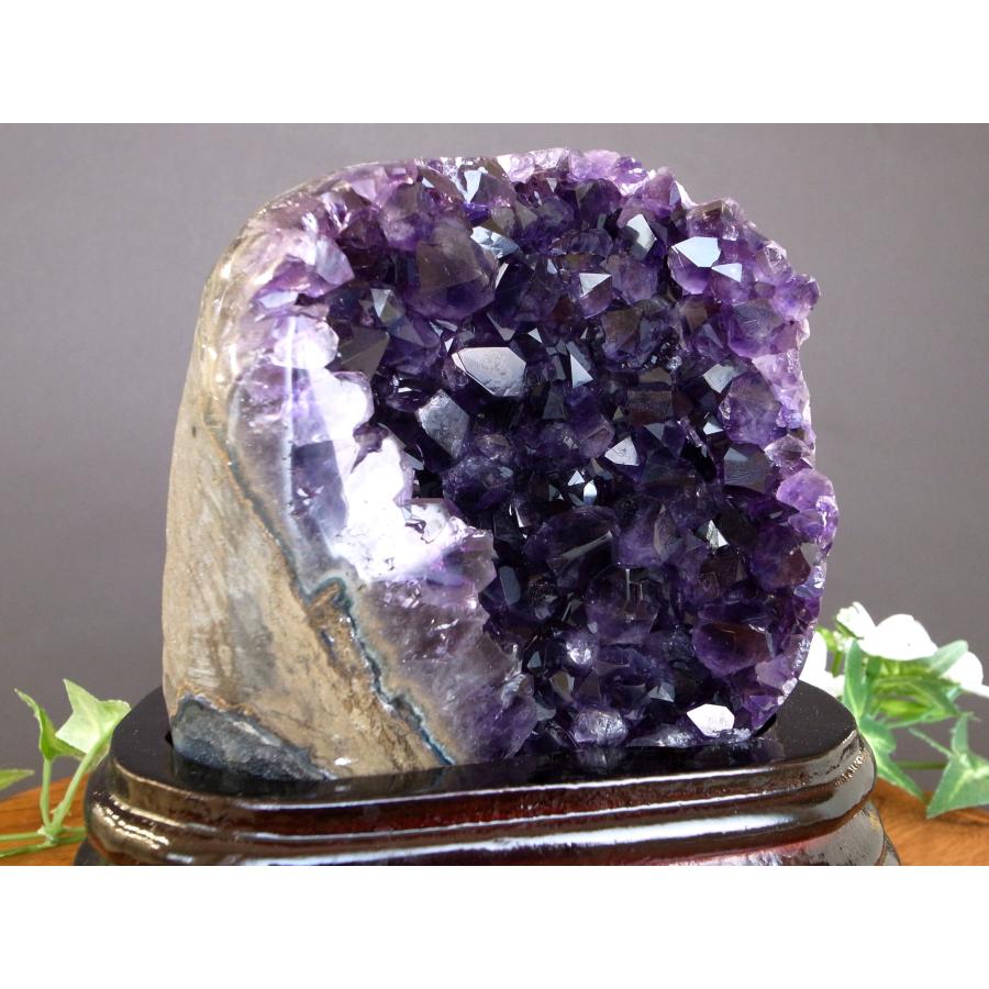 S級 深く透き通るパープル アメジスト クラスター 専用台座付 高さ
