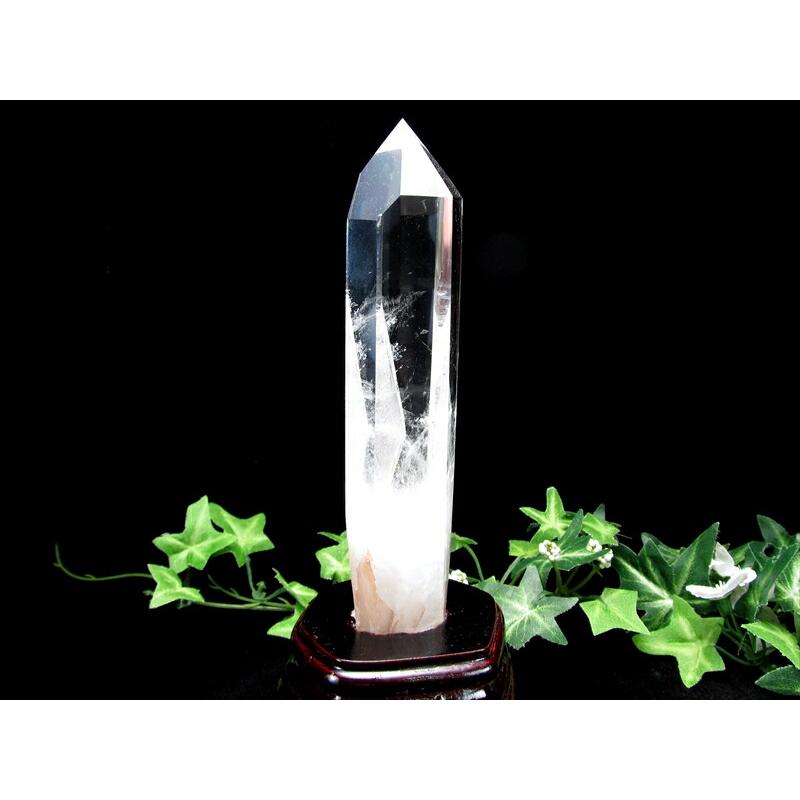 透明水晶 ポイント 専用木製台座付 高さ194mm 重さ367g 極上超透明
