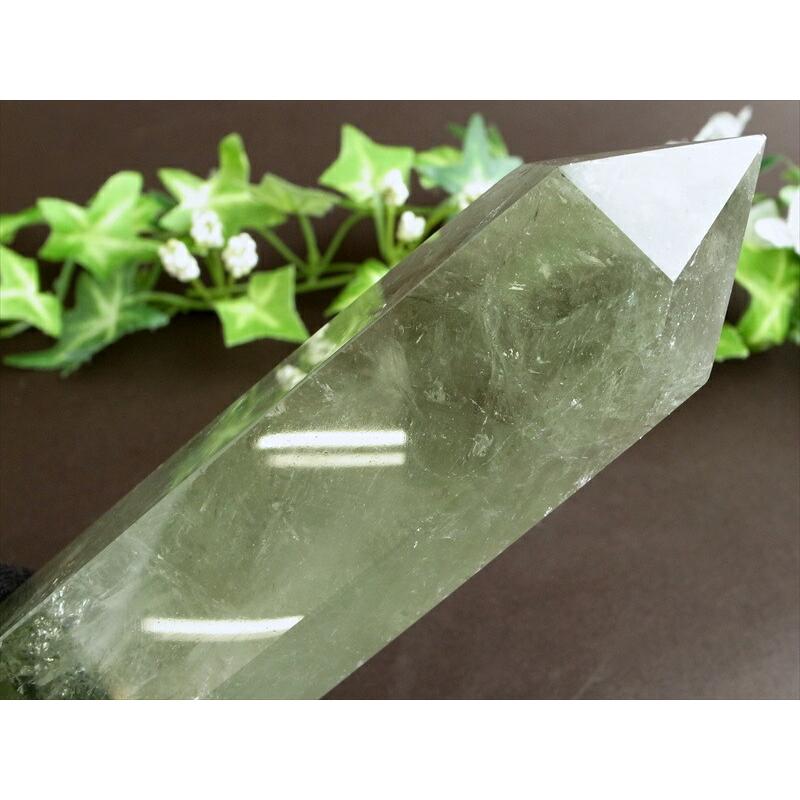 虹入り 希少な緑水晶 プラシオライト 緑水晶 六角柱 ポイント 高さ