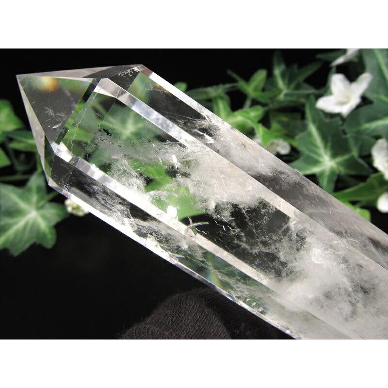 天然石 水晶ポイント 台座付き 水晶 ポイント 六角柱 置物 木製台座付き 高さ137mm 重さ211g 極上超