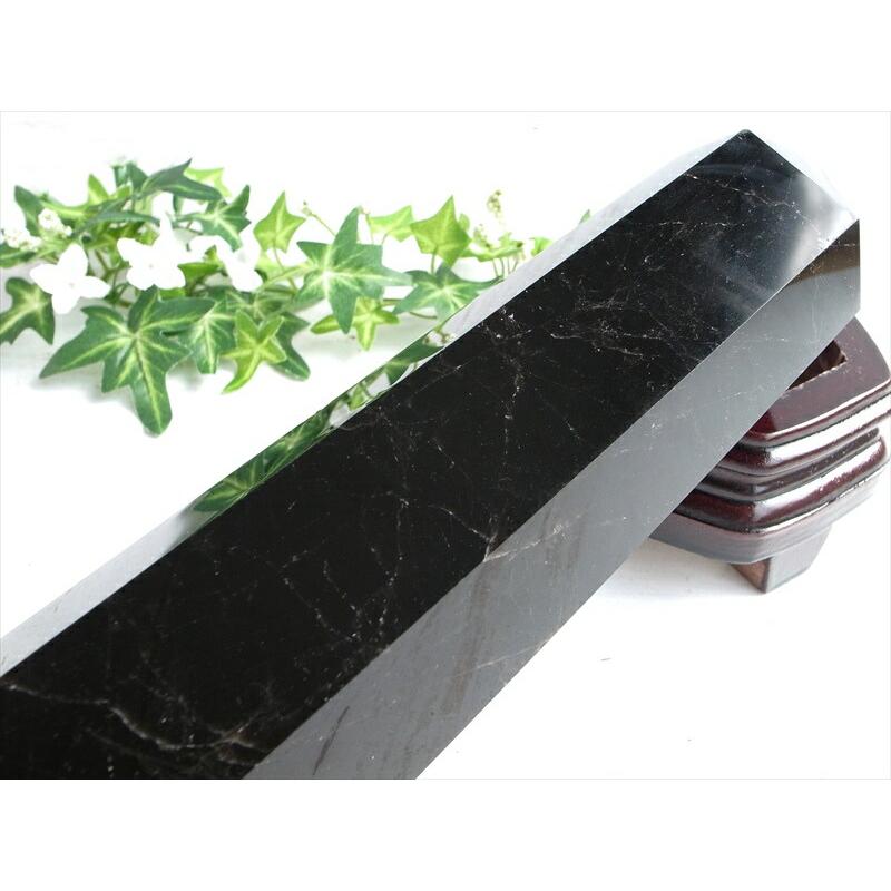 黒水晶 モリオン ポイント 専用木製台座付 重さ1574g 高さ約28cm 強力