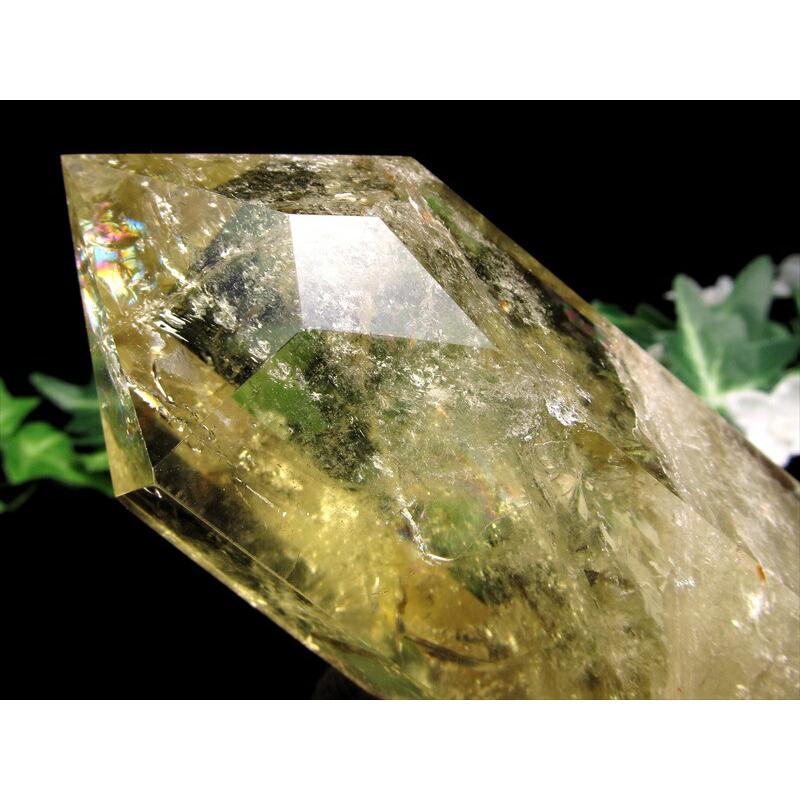 【一点物】虹入り✨シトリン 六角柱 ポイント ✩.*˚ 虹入り シトリン ポイント 六角柱 専用木製台座付 高さ約173mm 重さ