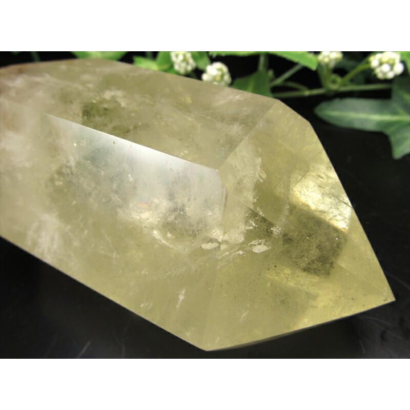 シトリン ポイント 六角柱 専用木製台座付 高さ約119mm 重さ546g 黄