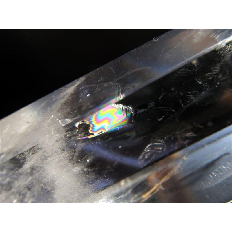 虹入り 透明水晶 ポイント 専用木製台座付 高さ149mm 重さ224g 純粋と 