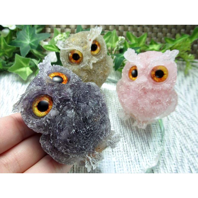 人気の7種類 天然石さざれ入り フクロウ型 オルゴナイト 重さ約90g