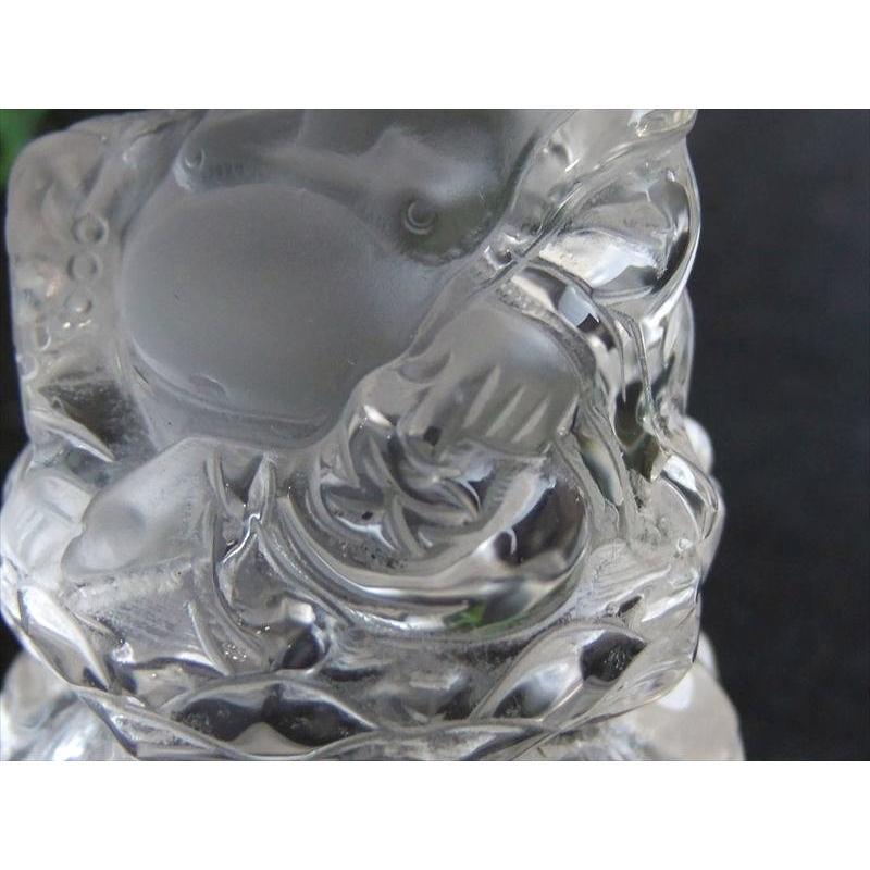 極上彫刻置物 天然水晶 布袋尊 彫刻置物 木製台座付き 高さ約87mm 重さ