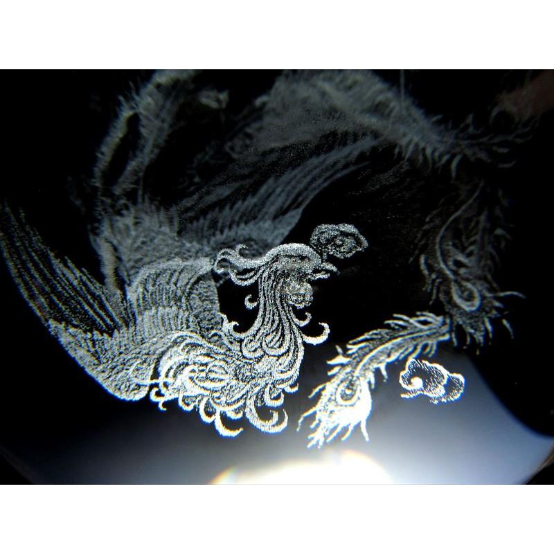 水晶球で見られる霊像　改装復刻版 鳳凰 クリスタルガラス製 丸玉 専用台座付き 直径約80mm