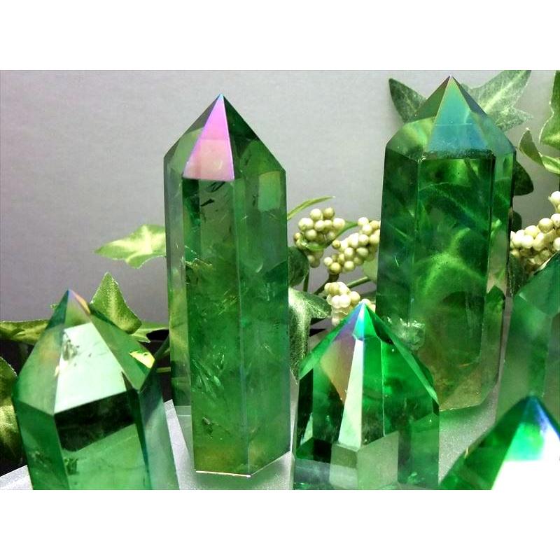 グリーン トロピカルオーラ 天然水晶ポイント(六角柱) 50g-60g 極上超