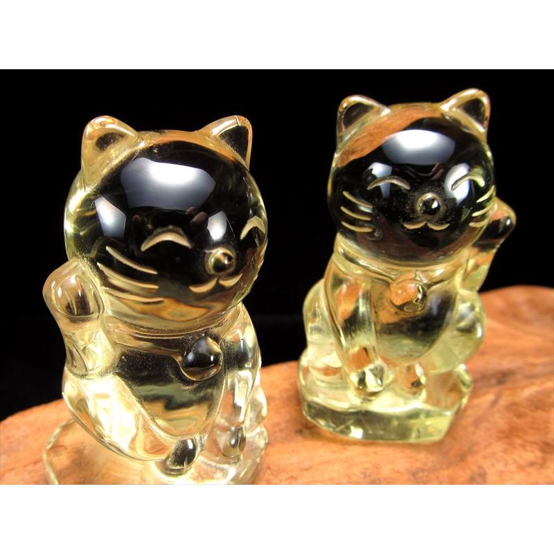 天然石　ファントム入りシトリンラフ原石入り　招き猫親子　オルゴナイト シトリン 招き猫 置物 高さ約4.5cm-5cm 1個売り 商売繁盛や良縁 金運や