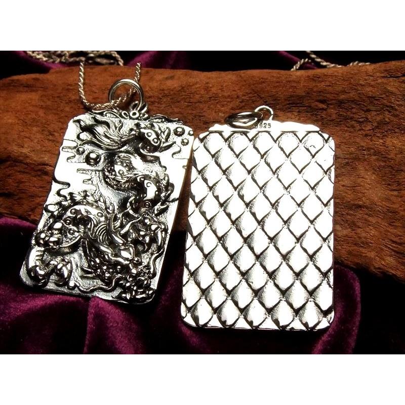 高品質シルバー 両面彫刻 龍神&龍鱗 彫刻ペンダントトップ