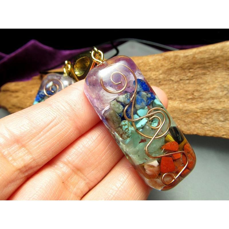 7種チャクラ対応 オルゴナイト ペンダント ネックレス用紐付き 縦約