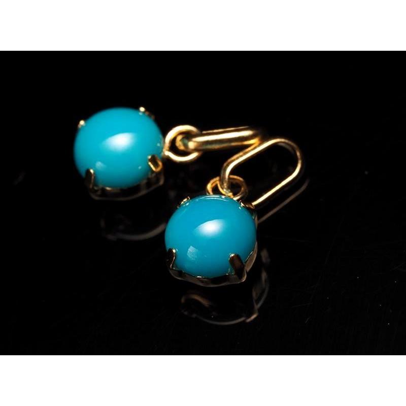 スリーピングビューティーターコイズ ペンダントトップ ぷっくりラウンド型 石サイズ縦約6mm前後 18金ゴールド ターコイズの最高峰 アリゾナの青い宝石