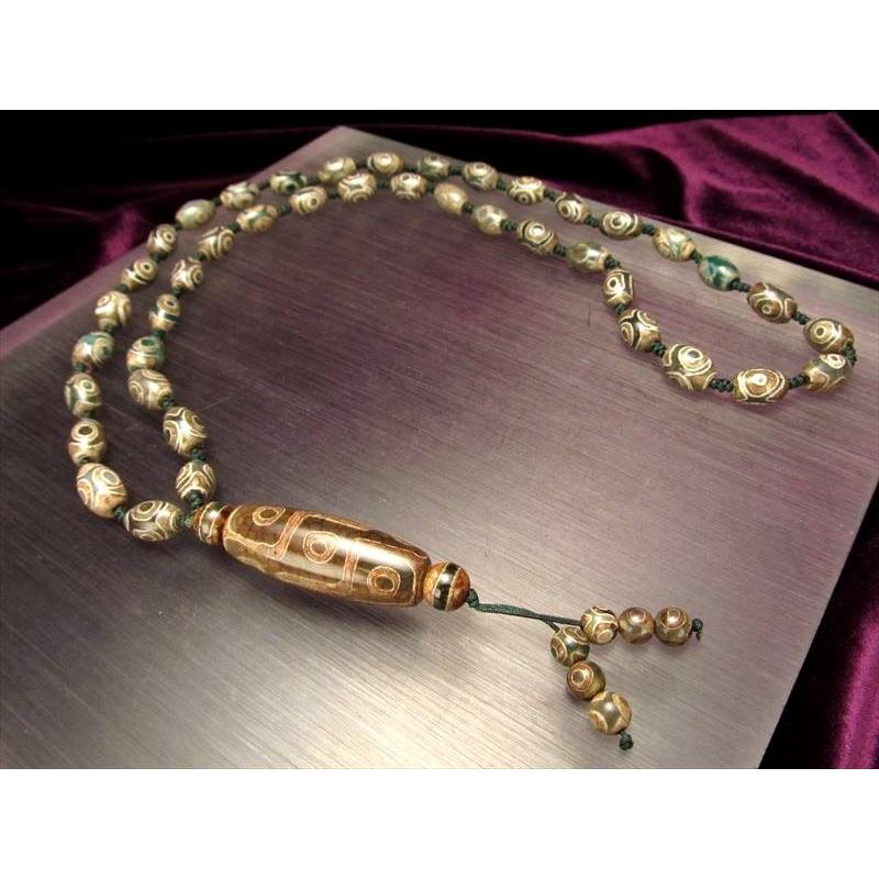 緑龍紋天珠首飾り 九眼天珠&三眼天珠タイプ18ネックレスサイズ約65cm  