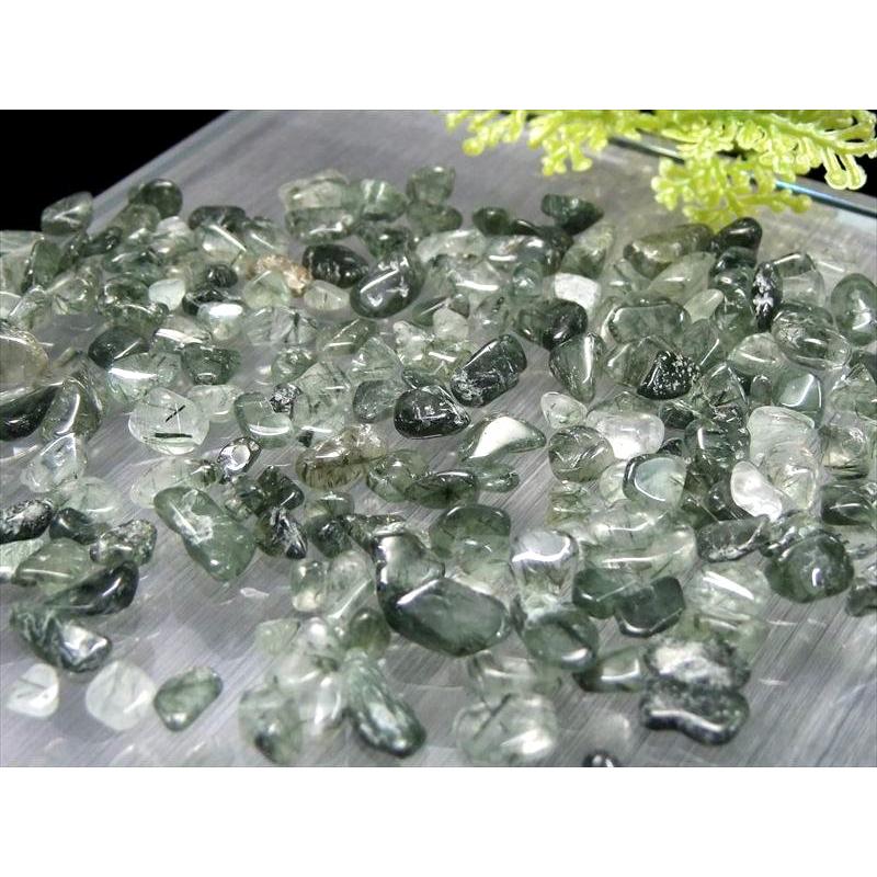 高品質モスグリーン グリーンルチルクォーツ さざれ石 200g 約4ミリ-12