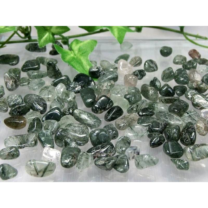 高品質モスグリーン グリーンルチルクォーツ さざれ石 200g 約6ミリ-25