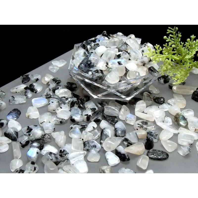 透明感&ブルーシラー ムーンストーン・バイオタイト さざれ 100グラム