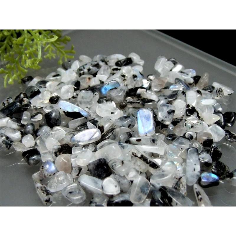 透明感&ブルーシラー ムーンストーン・バイオタイト さざれ 100グラム
