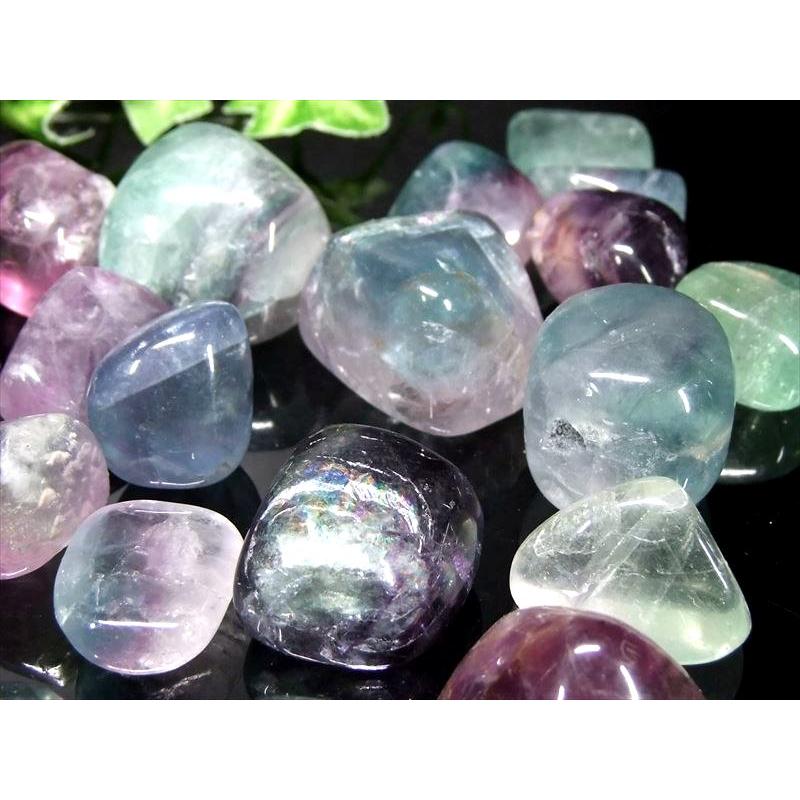 レインボーフローライト 蛍石 タンブル 詰め合わせ 200g 幅約15mm-30mm