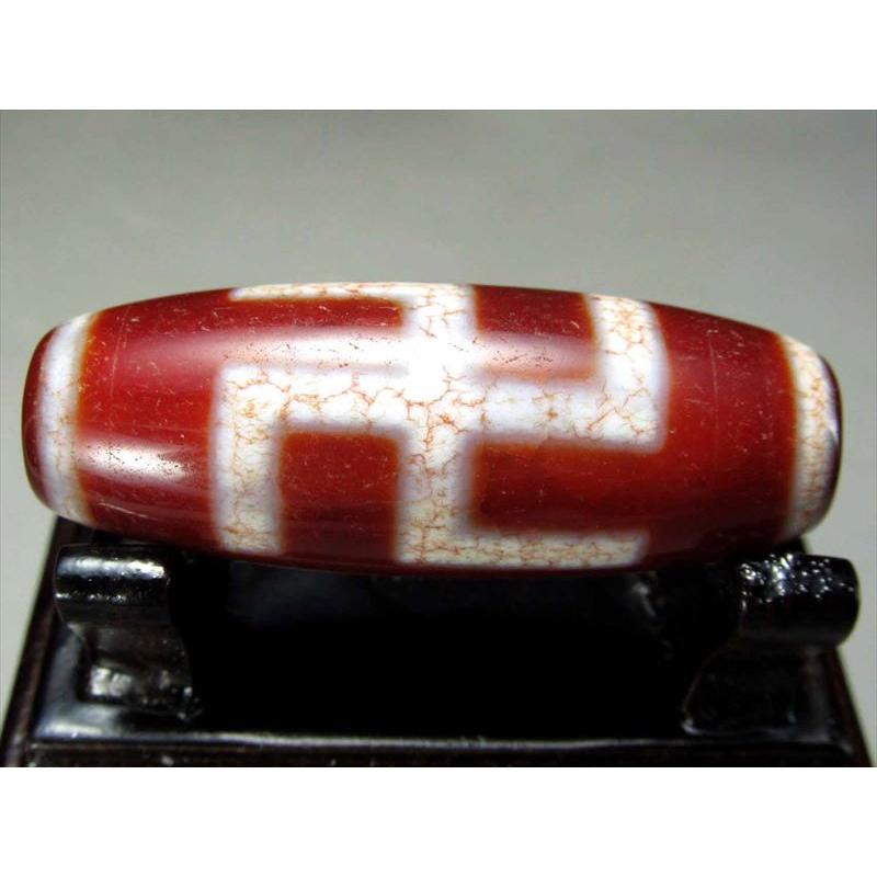 一眼 卍（まんじ）紅朱砂龍紋天珠 約39mm 1個売り 一眼天珠 卍天珠 