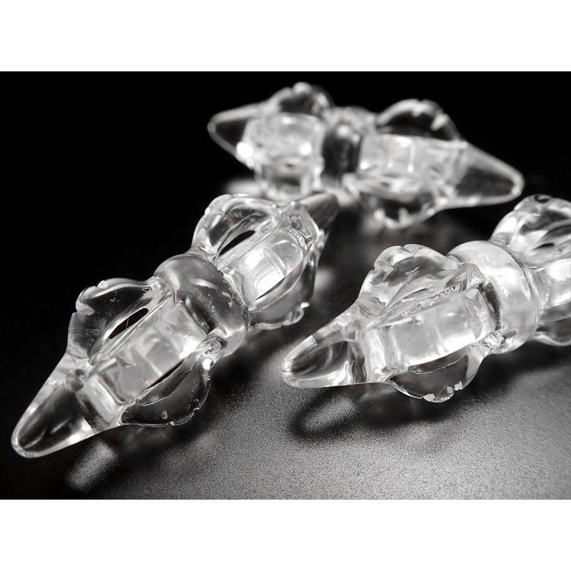 天然水晶法器彫り クリスタル五鈷杵 ヴァジュラ サイズ約24-27mm×9  