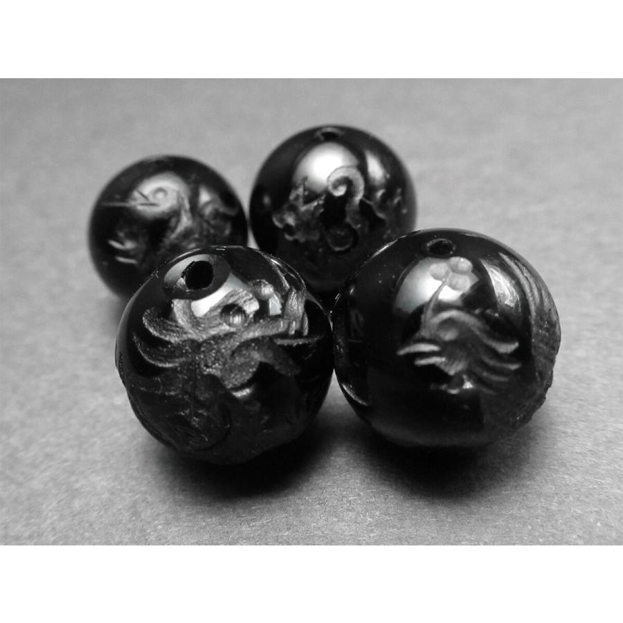 1珠売り 素彫り オニキス四神彫り 12mm 全4種 手彫り秀逸