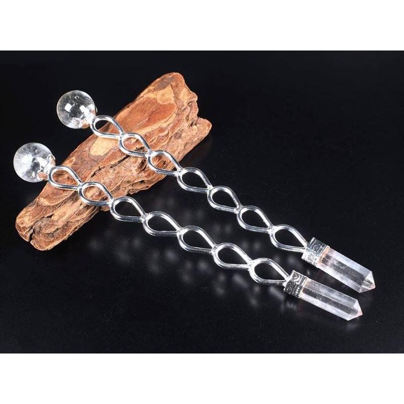 ドロップ型メタル付き ヒマラヤ水晶 マジックワンド 全長約16cm-17cm 1