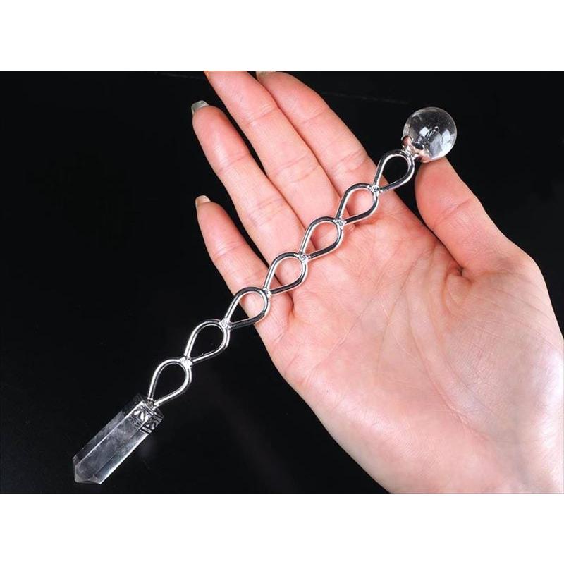 ドロップ型メタル付き ヒマラヤ水晶 マジックワンド 全長約16cm-17cm 1  