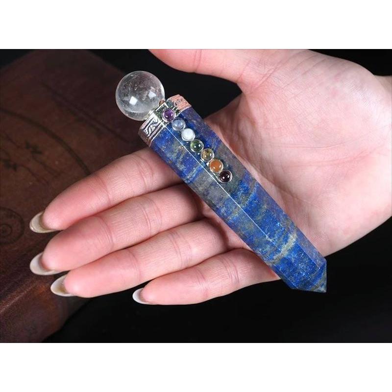 チャクラ対応 ヒマラヤ水晶丸珠付き ラピスラズリ マジックワンド 全長  
