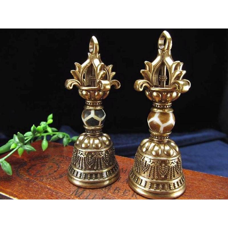 亀甲長寿天珠 金剛鈴 ガンター 縦約64mm 天珠×密教法具 厄除け