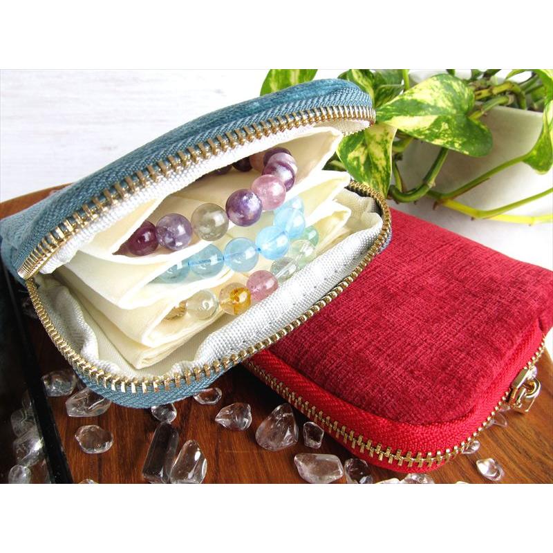 選べる4色 ブレスレット専用 旅ポーチ 幅約13cm×12cm アクセサリーポーチ パワーストーンブレスレットの持ち運び・保管に 複数収納できる仕切り付き Aタイプ（Yahoo!・パワーストーン 天然石 ComRose）