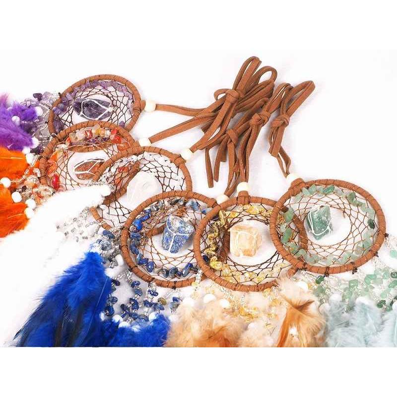 天然石のフェザードリームキャッチャー 全長約30cm 紐で調節可 ネット