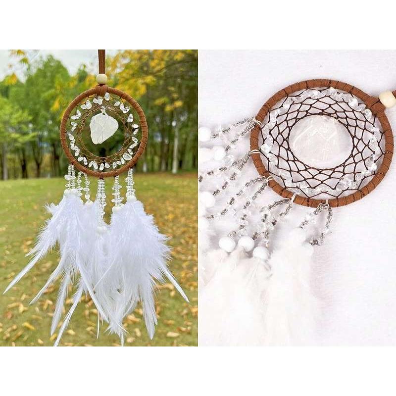 天然石のフェザードリームキャッチャー 全長約30cm 紐で調節可 ネット