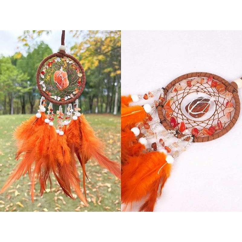 天然石のフェザードリームキャッチャー 全長約30cm 紐で調節可 ネット