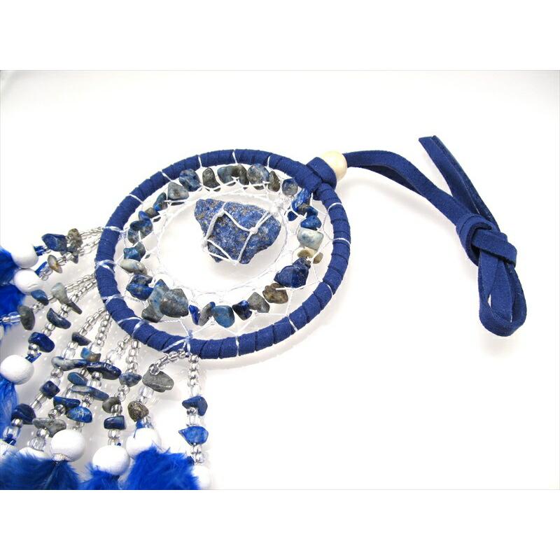 天然石のフェザードリームキャッチャー 全長約30cm 紐で調節可 ネット