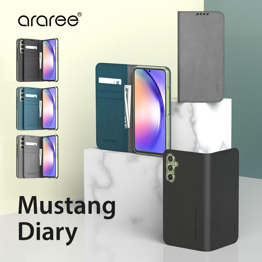Galaxy A54 5G 手帳型 ケース 革 製 薄型 スマホケース カード 収納 ( 3枚 ) Samsung GalaxyA54 ギャラクシーA54 SC-53D / SCG21 対応 araree Mustang Diary | araree