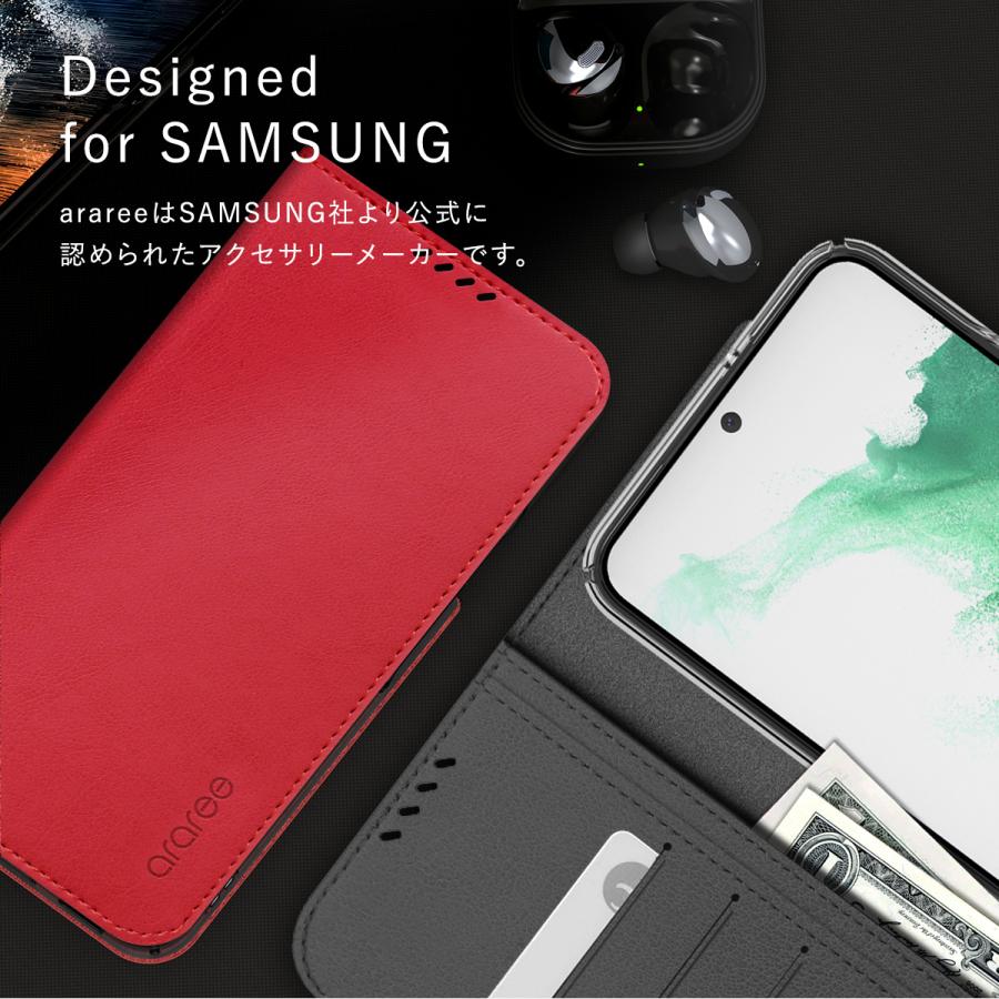 araree Galaxy S22 Ultra 5G ケース 手帳型 薄型 レザー カード