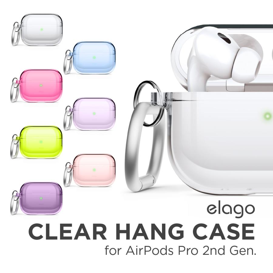 elago AirPods Pro2 ケース クリア カバー カラビナ 付 耐衝撃 クリア