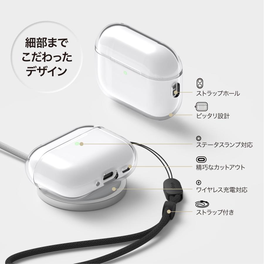 elago AirPods Pro3 ケース クリア 耐衝撃 落下防止 ストラップ 付