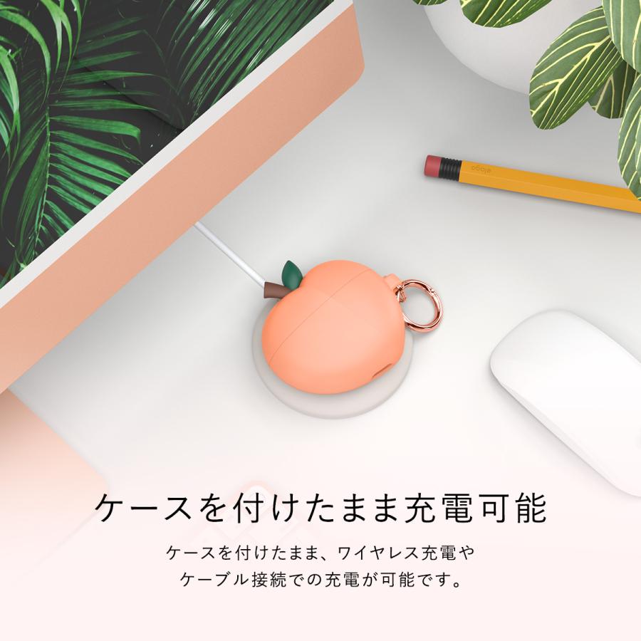 AirPods 3 3世代 ケース おしゃれ かわいい フルーツ 果物 カラビナ 付 シリコン カバーAirPods 3ケース AirPods3 エアポッズ 第3世代 対応 elago PEACH HANG | elago | 05