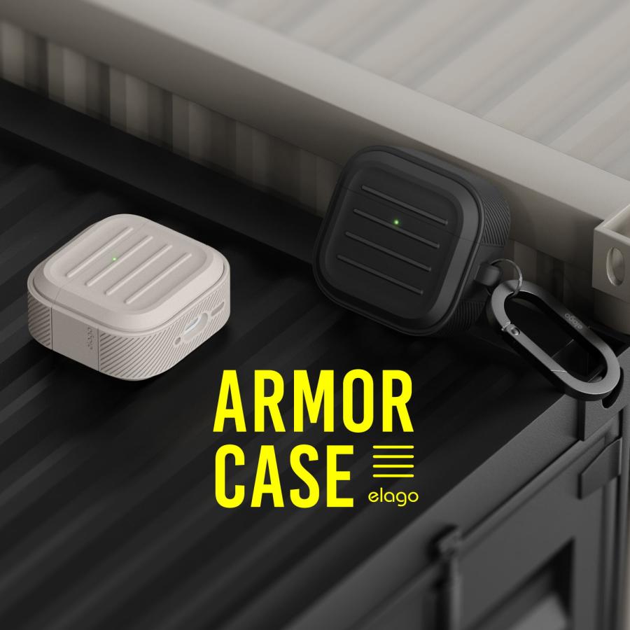 AirPods 4 ケース 耐衝撃 落下防止 カラビナ 付 シリコン カバー ワイヤレス充電 MagSafe 対応 AirPods4 エアポッツ 4 第4世代 対応 elago ARMOR CASE | elago