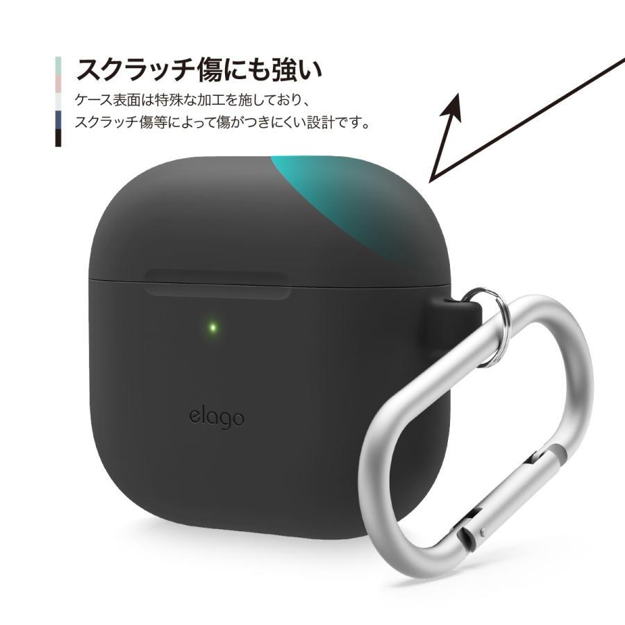elago AirPods 4 ケース シリコン カバー カラビナ 付き 耐衝撃 ソフト