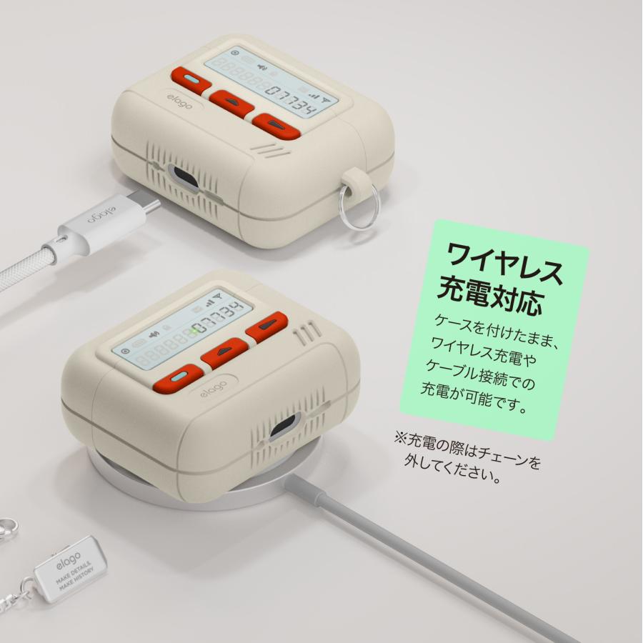 AirPods 4 ケース 耐衝撃 ソフト シリコン カバー ストラップ チェーン 付き ポケベル デザイン AirPods4 エアポッツ 4 第4世代 対応 elago PAGER CASE | elago | 05
