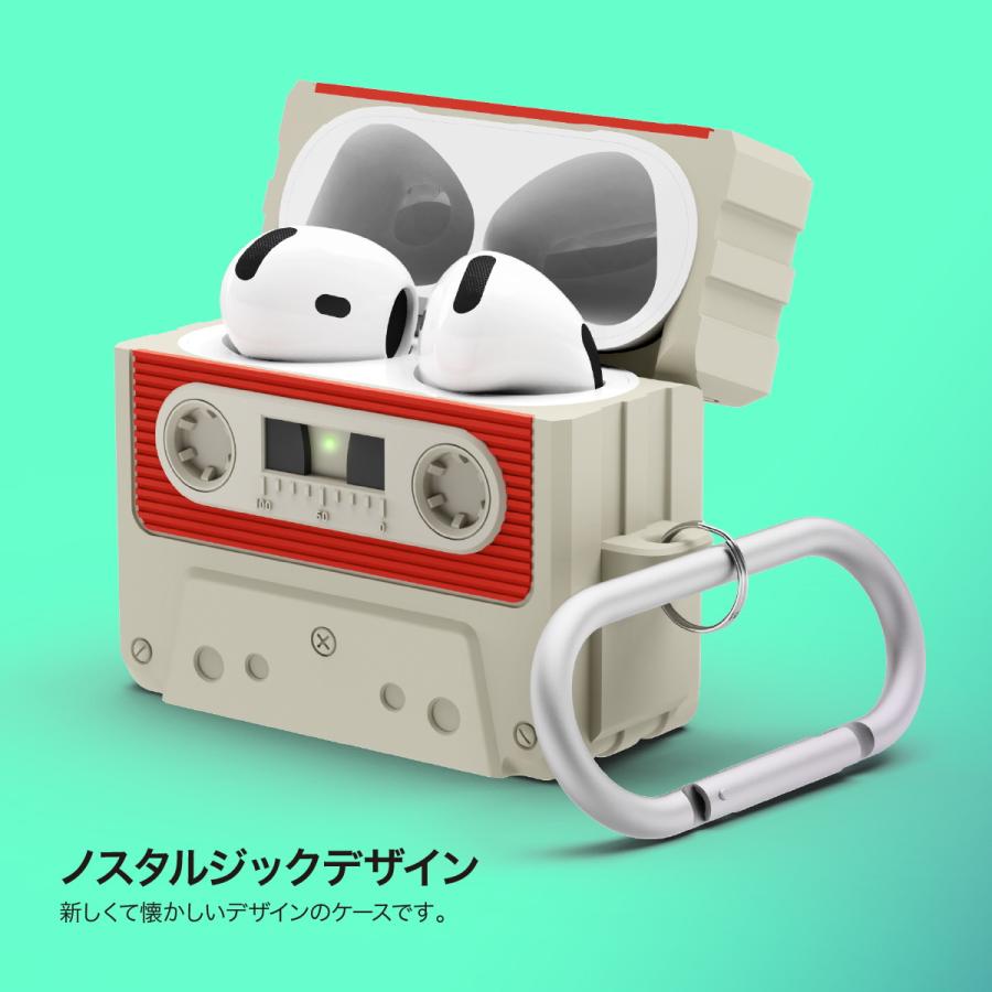 AirPods 4 ケース 耐衝撃 ソフト シリコン カバー カラビナ 付き カセットテープ デザイン AirPods4 エアポッツ 4 第4世代 対応 elago CASSETTE TAPE HANG CASE | elago | 01
