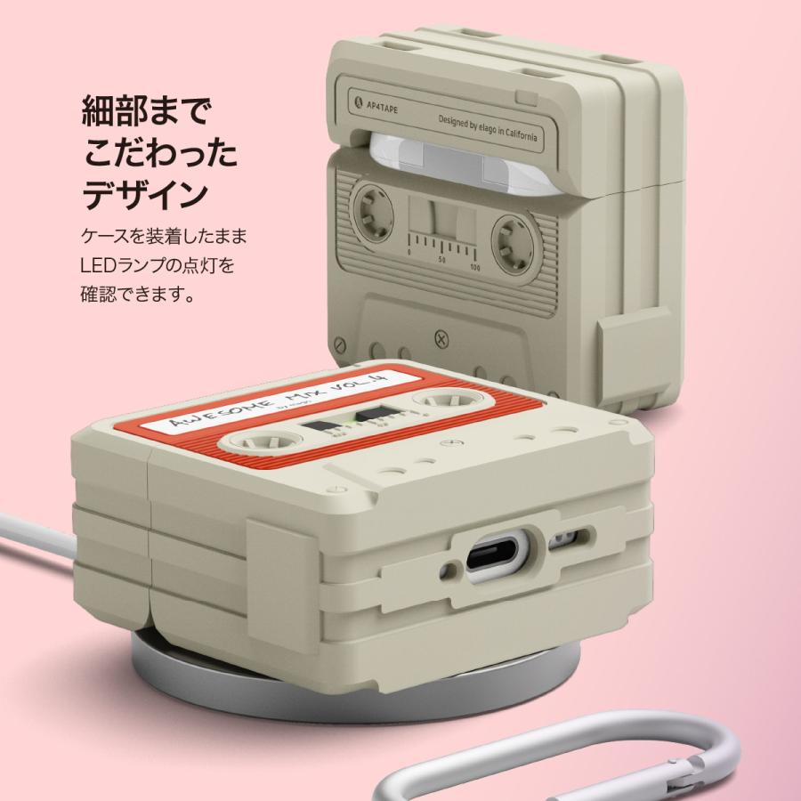 AirPods 4 ケース 耐衝撃 ソフト シリコン カバー カラビナ 付き カセットテープ デザイン AirPods4 エアポッツ 4 第4世代 対応 elago CASSETTE TAPE HANG CASE | elago | 04