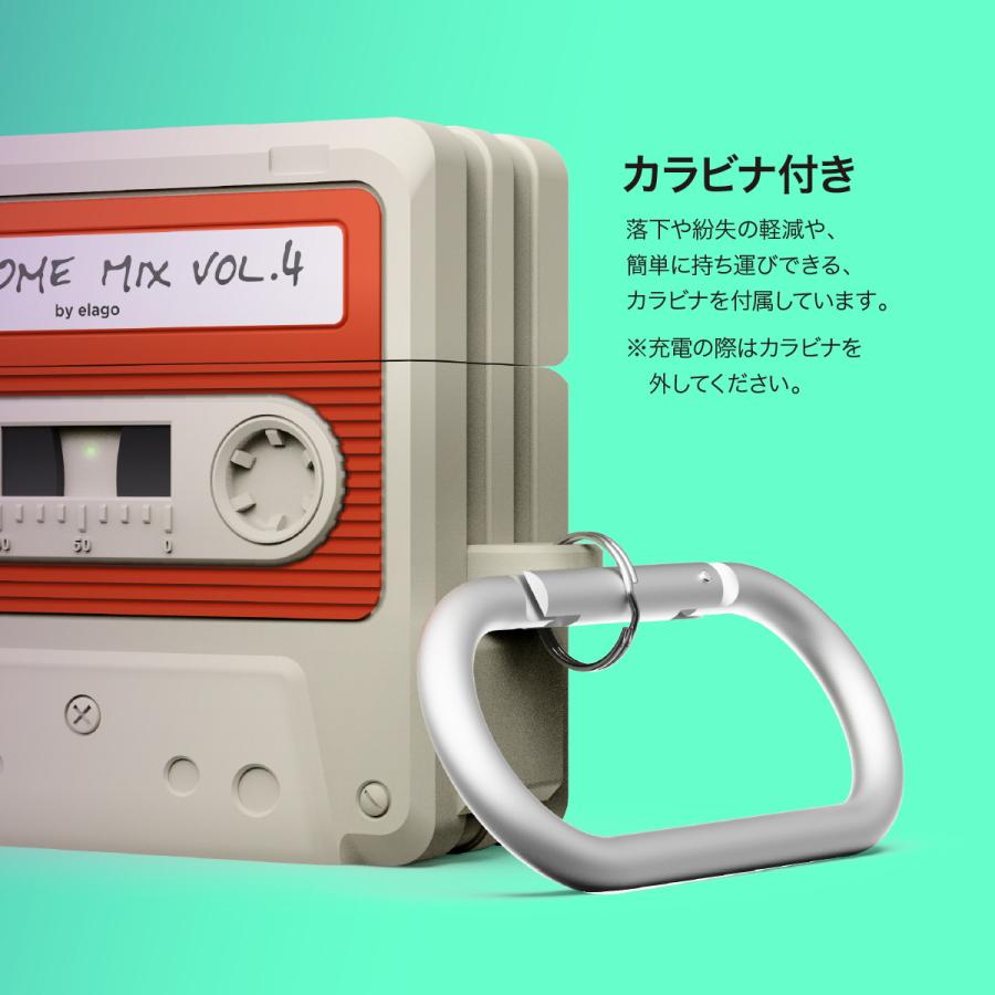 AirPods 4 ケース 耐衝撃 ソフト シリコン カバー カラビナ 付き カセットテープ デザイン AirPods4 エアポッツ 4 第4世代 対応 elago CASSETTE TAPE HANG CASE | elago | 05