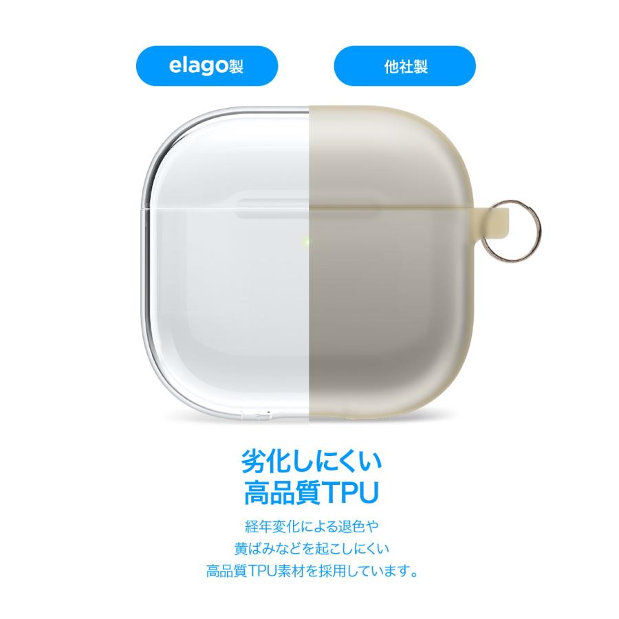 elago AirPods 4 ケース 透明 クリア カバー カラビナ 付き 落下防止