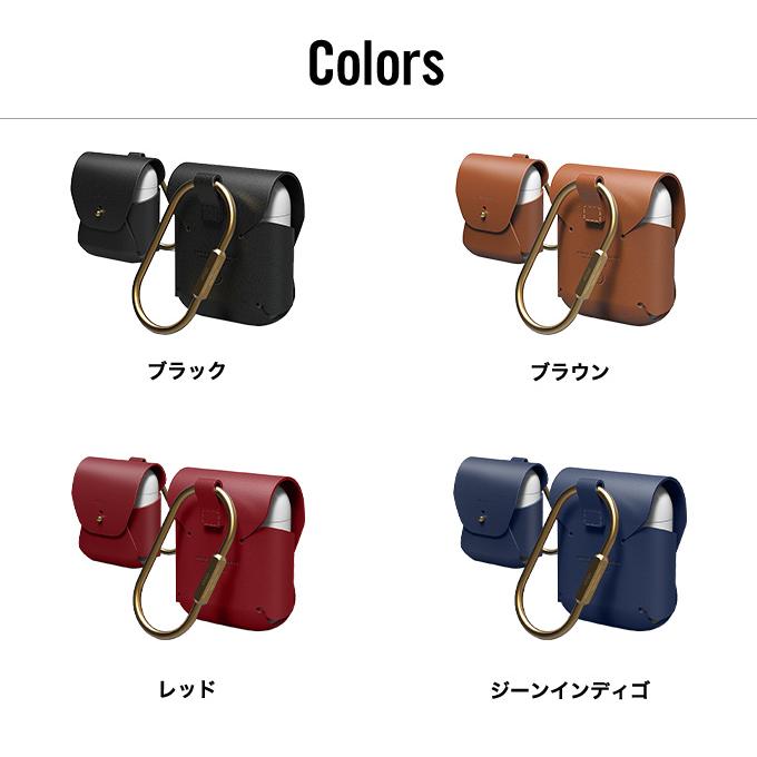 elago AirPods ケース 本革 カラビナ付 シンプル カバー 落下防止 保護