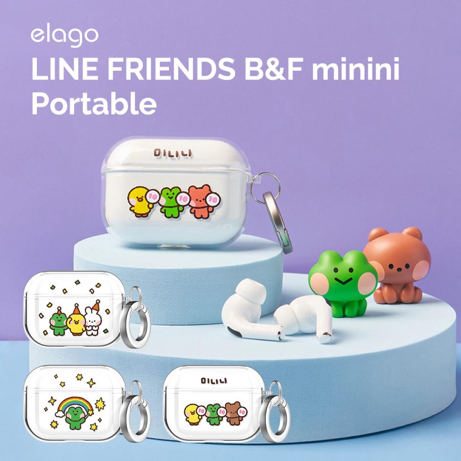 AirPods Pro ケース ラインフレンズ 公式ライセンス グッズ カラビナ 付 透明 カバー Apple AirPods Pro 対応 elago LINE FRIENDS B&F minini | elago