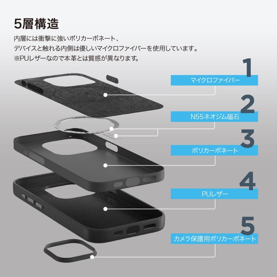 elago iPhone 15 Pro Max ケース MagSafe 対応 PUレザー 耐衝撃